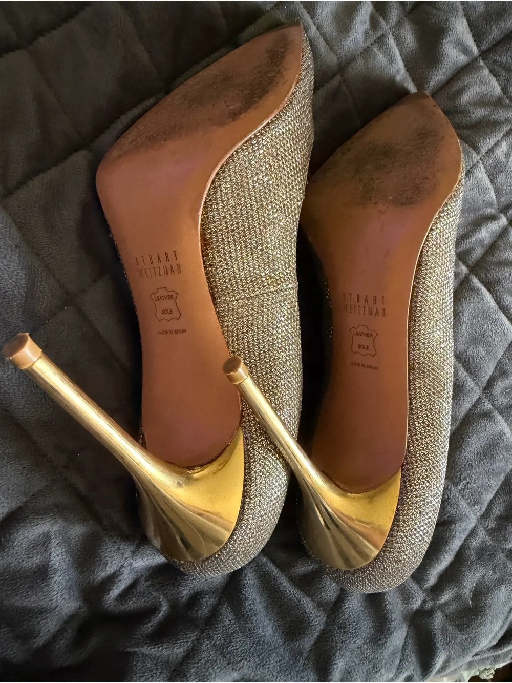 Stuart Weitzman Metallic Champagne Pointed-Toe Pumps